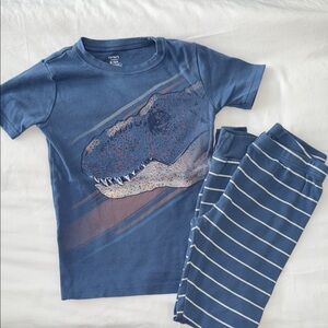 Carter's Blue Dinosaur Short-Sleeve Pajama Set with Striped Pants